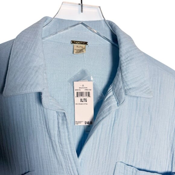 Magaschoni size XL Organic Cotton Gauze Button Up Shirt Oversized Light blue NWT - Picture 3 of 10